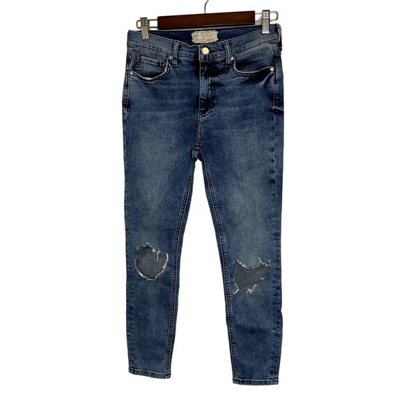 FP Free People Distressed High-Rise Skinny Jeans | Medium Wash | Size 28S Short - Picture 1 of 6